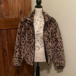Vintage Leopard Print Faux Fur Jacket